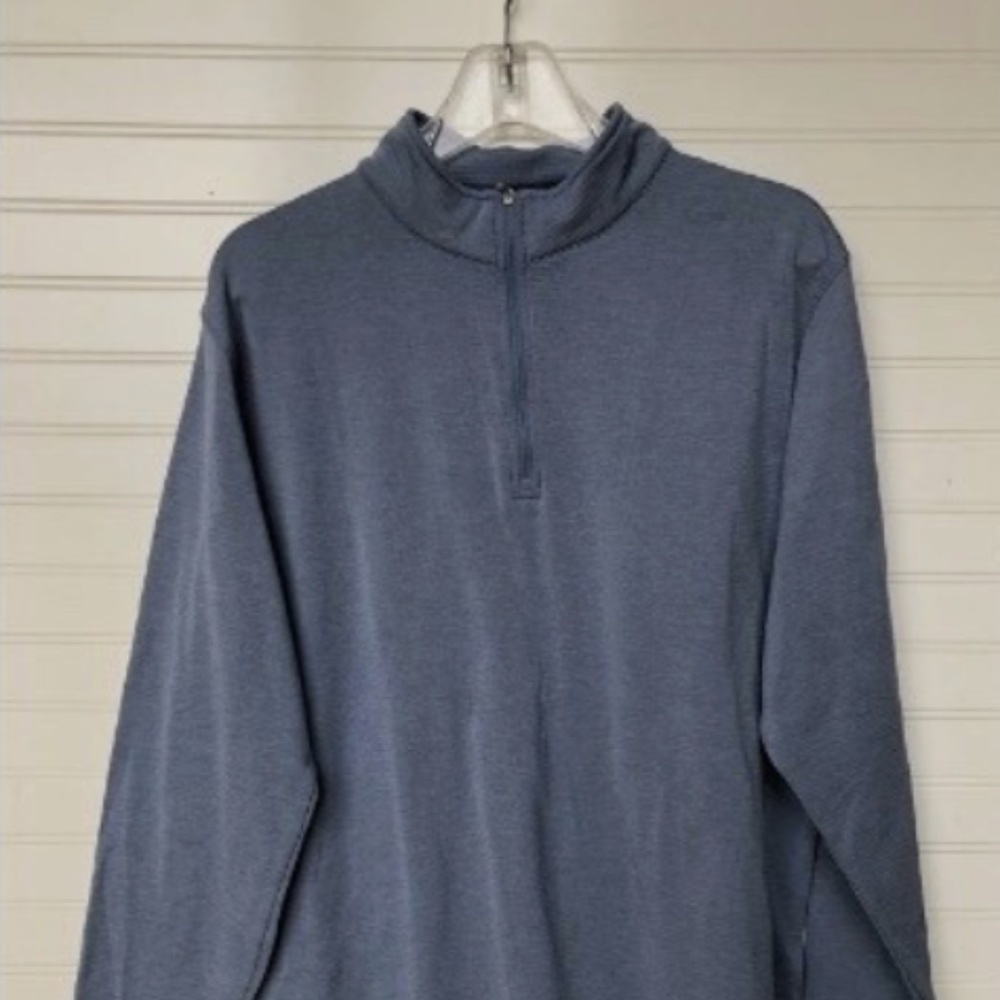Peter Millar Men Blue Stripe Mock Neck 1/4 Zip Stretch Golf Pullover L